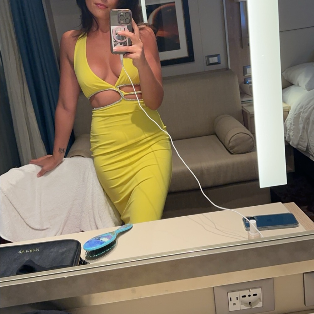 COPY - Nicha Diamante Cut Out Midi Dress - Yellow